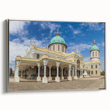 Vintage poster art of an Ethiopian landscape on a framed canvas, featuring colorful art in earth tones.