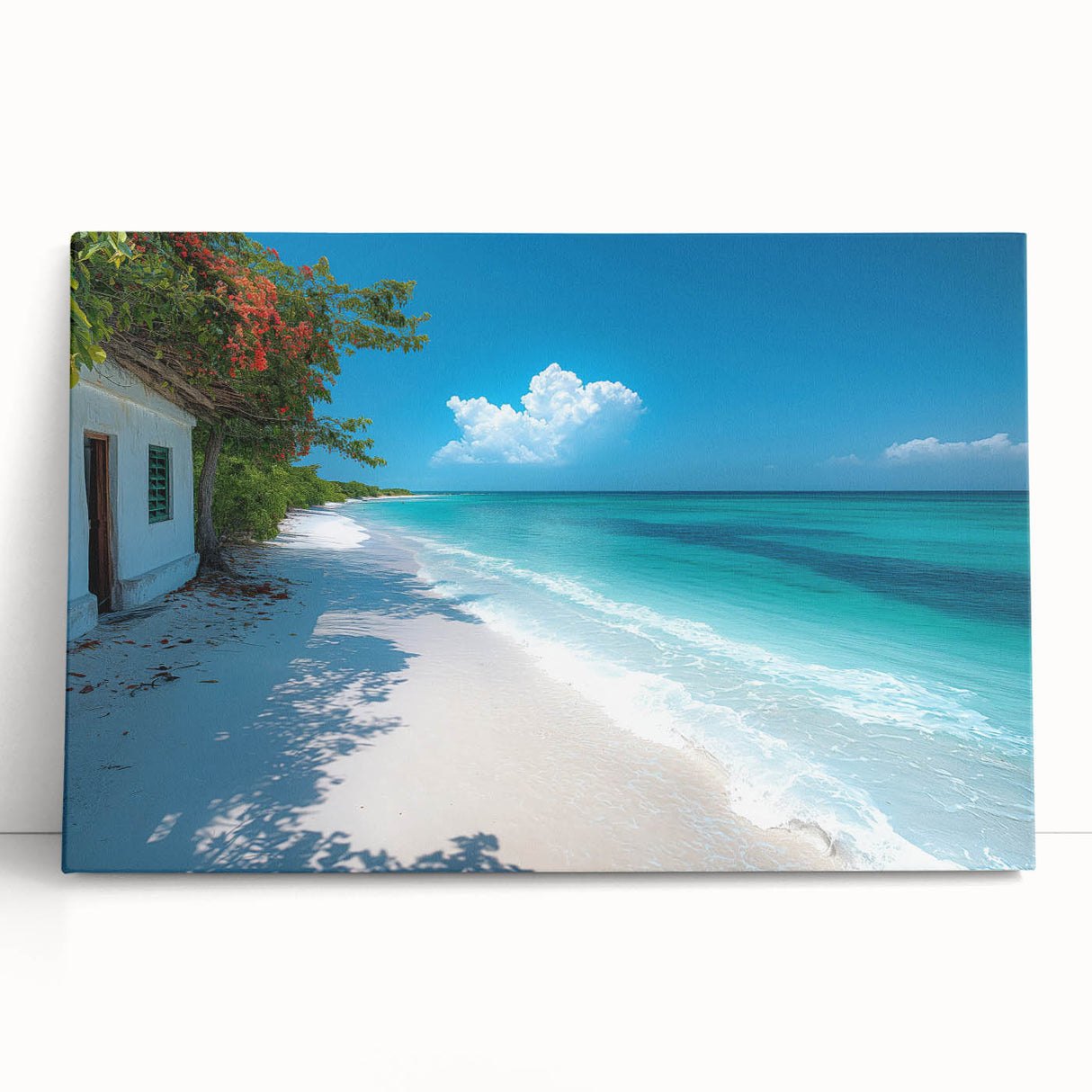 Black and white stretched canvas depicting a serene Kenyan landscape, ideal for kitchen wall art or bedroom ambiance.