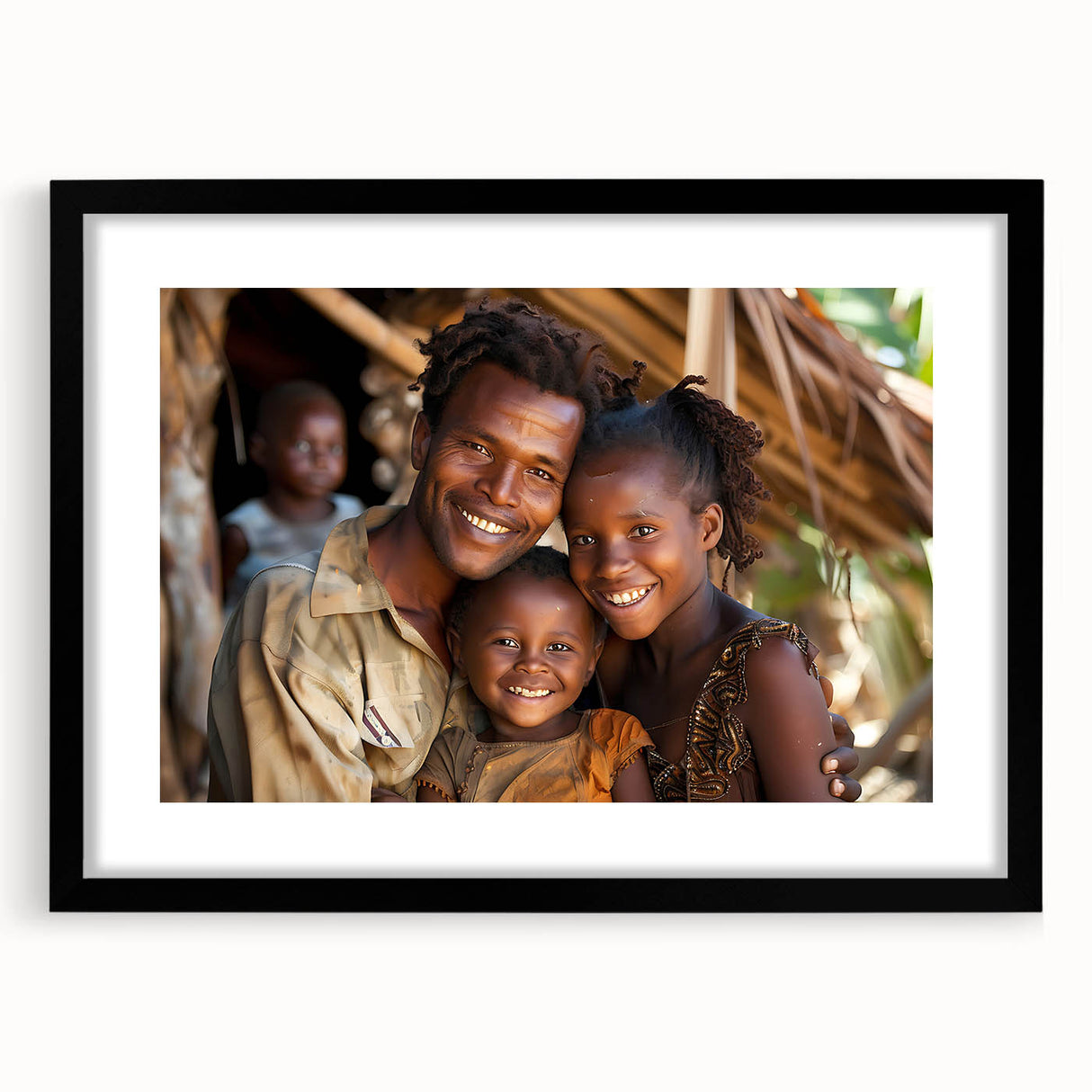 Extra large colorful abstract art print of a Madagascar scenery, textured finish on a black framed canvas.