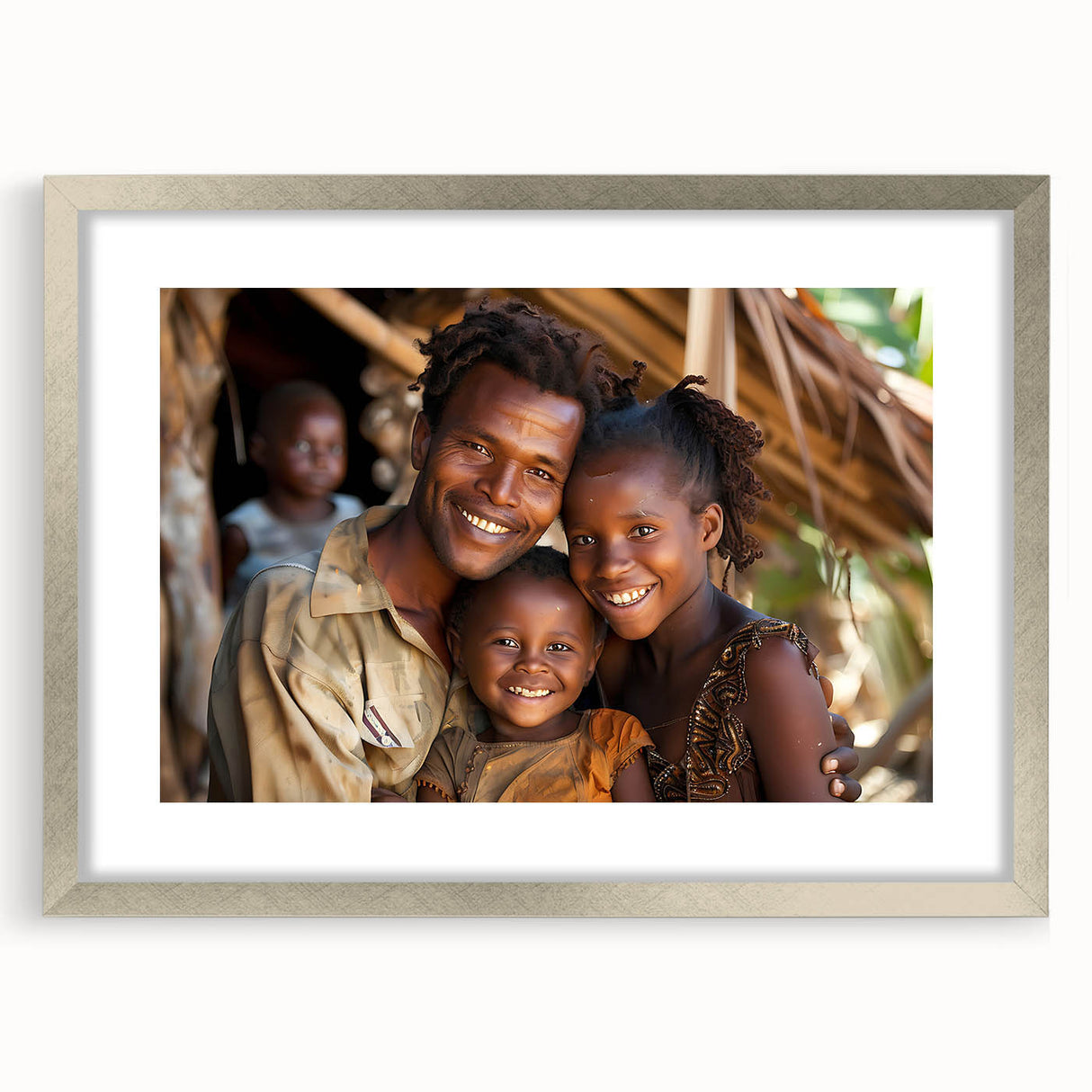 Abstract art print depicting a Madagascar landscape in muted earth tones on a framed canvas.