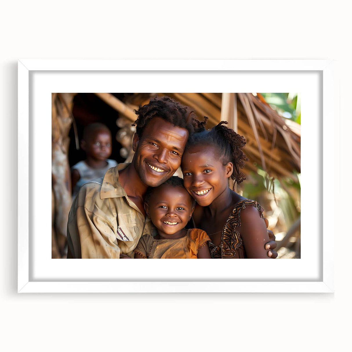 Extra large abstract art print depicting textured Madagascar scenery in muted earth tones, framed in white.
