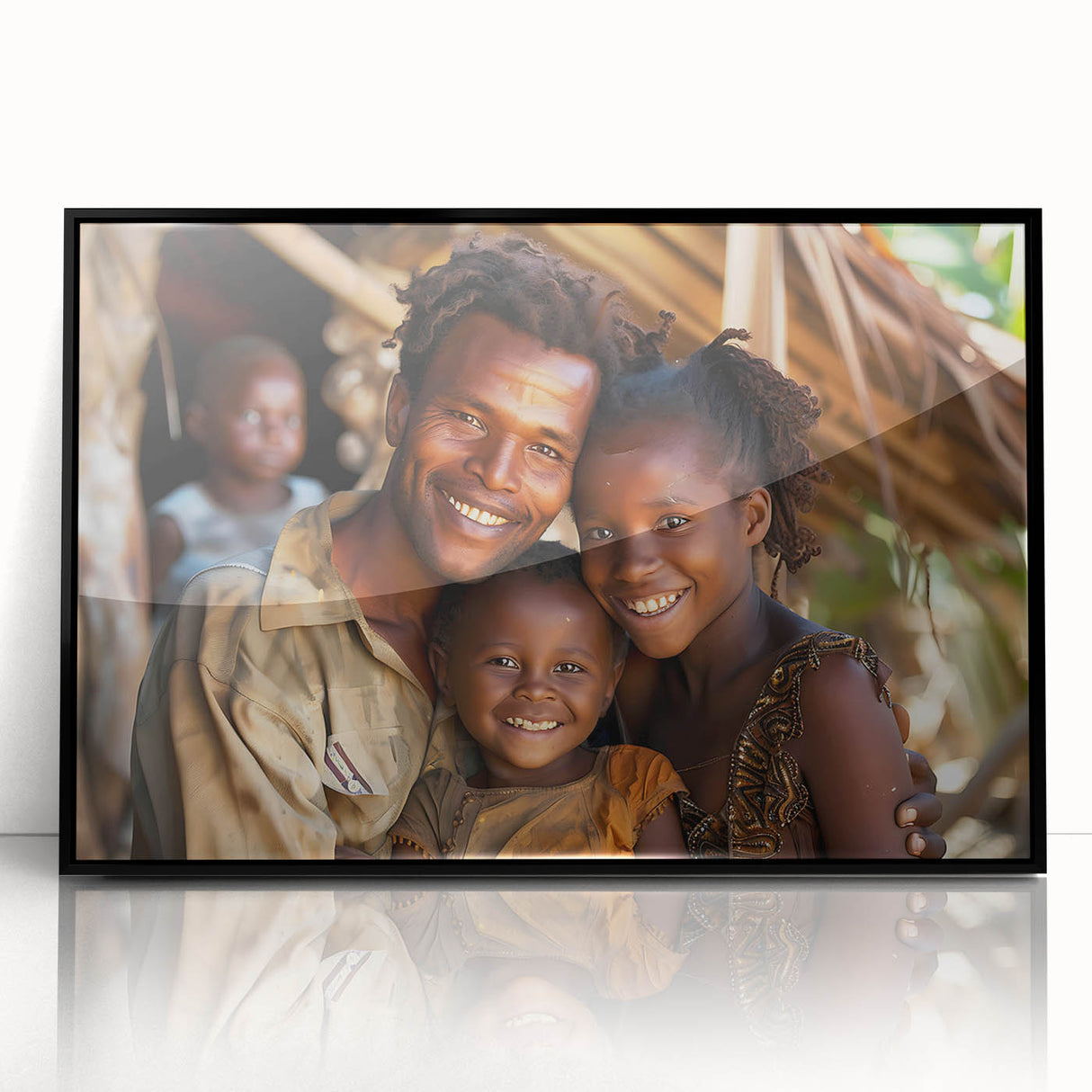 Large abstract wall art depicting a Madagascar scenery in muted earth tones on a framed acrylic.