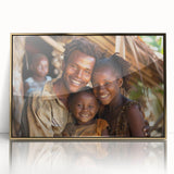 Mid-century modernist art depicting a Madagascar scenery in gold tones on a framed acrylic, ideal for nursery wall decor.