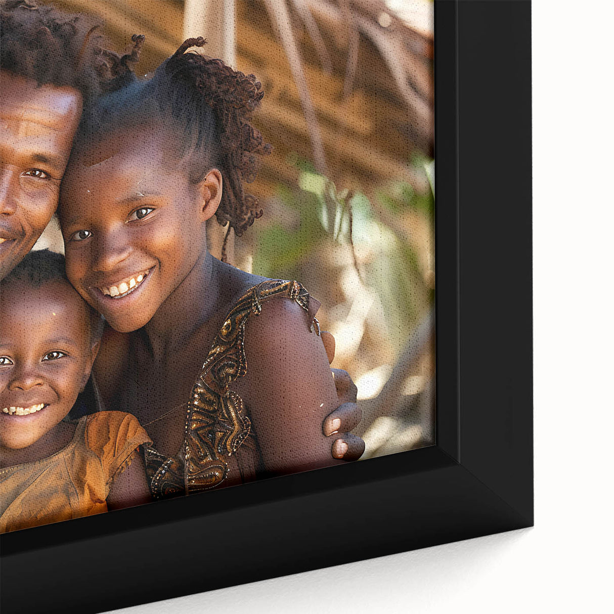 Extra large framed canvas of a textured Madagascar scenery in black with colorful art accents, ideal for living room decor.