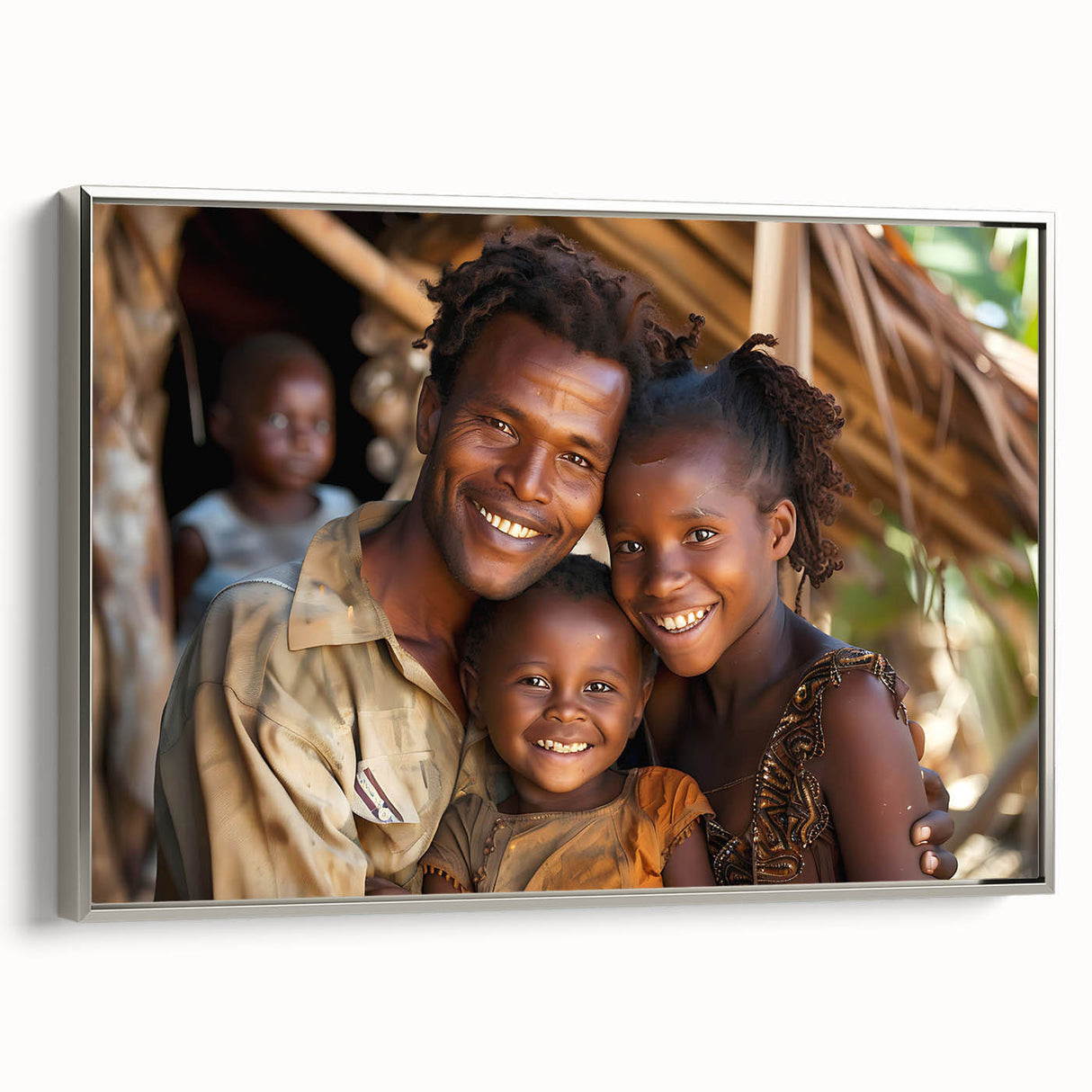 Vintage poster art of Madagascar scenery in vibrant colors on a large framed canvas, suitable for living room decor.