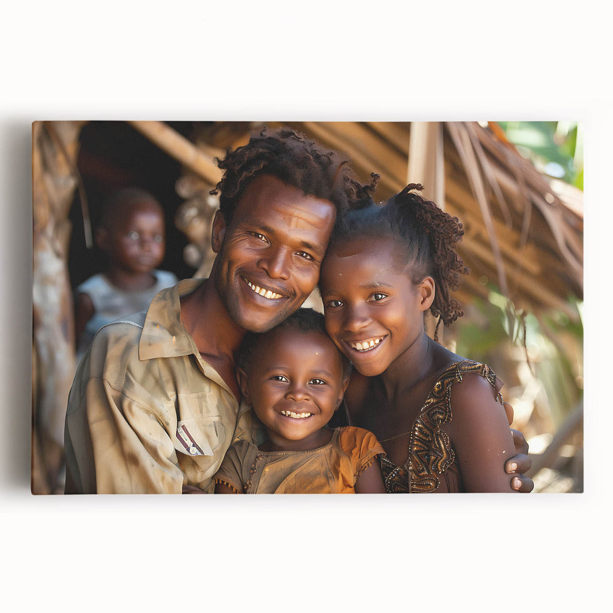 Monochrome African landscape on large stretched canvas, suitable for kitchen wall art.