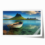 Extra large rolled print of a serene Mauritius landscape with lush greenery and vibrant blues.