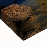 Large art of a black and white landscape painting depicting Mauritius scenery on stretched canvas.