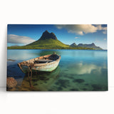Black and white stretched canvas of a serene Mauritius landscape, ideal for kitchen wall art or bedroom ambiance.