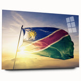 Large abstract wall art of Namibian scenery on acrylic glass, in earthy tones, ideal for bedroom or dining room decor.