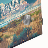 Large abstract wall art depicting South African scenery in mid-century modernist style on acrylic glass.