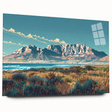 Large abstract depiction of a South African scenery in muted earth tones on acrylic glass.