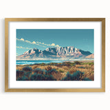 Abstract art print of an African landscape in muted earth tones on a framed canvas, suitable for dining room decor.