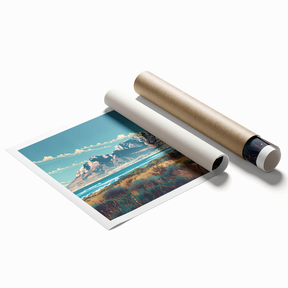 Extra large rolled print of an abstract African landscape in muted earth tones.