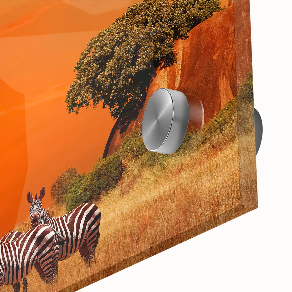 Large abstract wall art depicting the Tanzanian scenery on acrylic glass, in muted earth tones, ideal for dining room art.