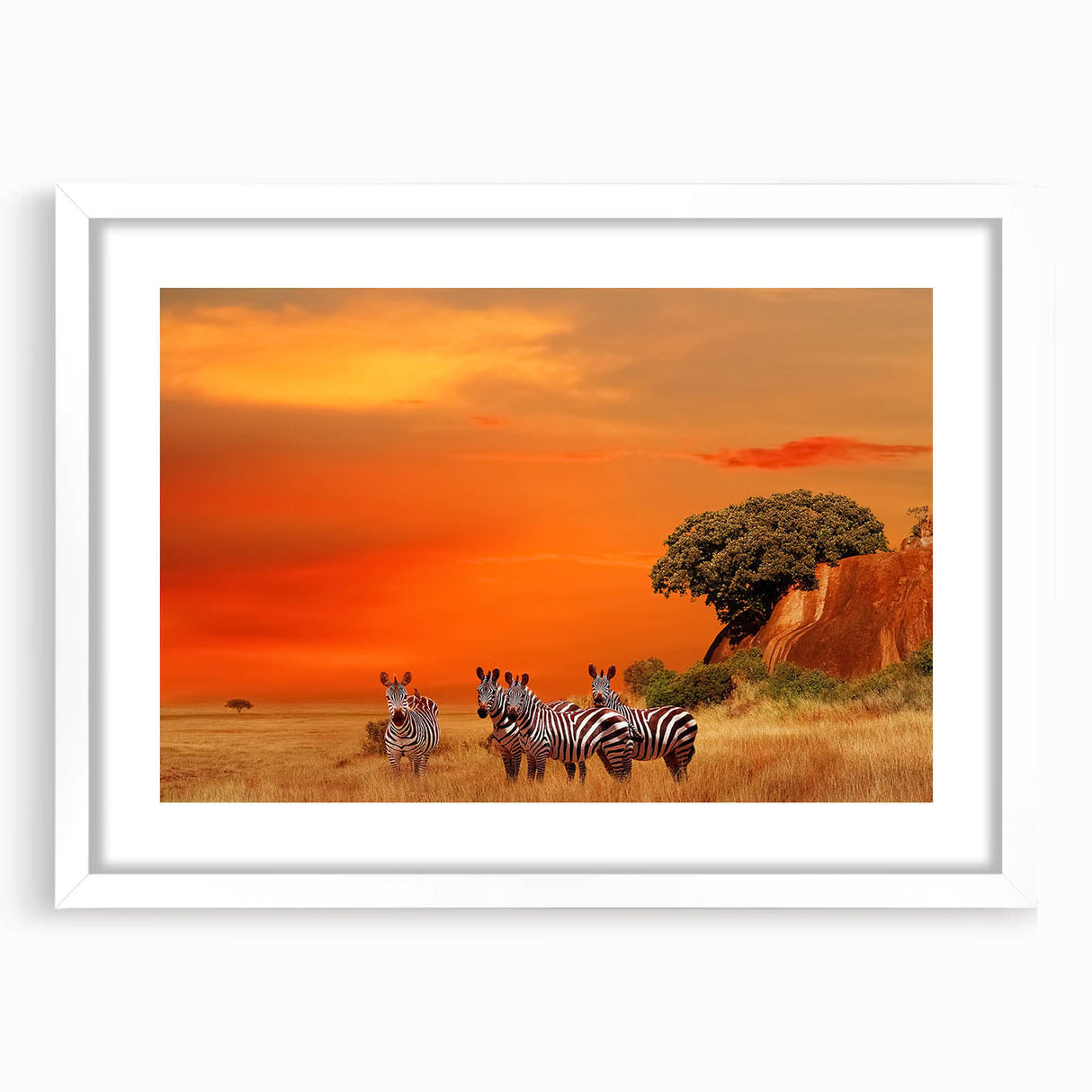 Abstract art print of a Tanzanian landscape in muted earth tones on a framed white mat.