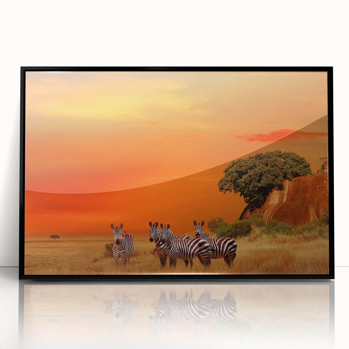 Large abstract wall art depicting the Tanzania scenery in muted earth tones on a framed acrylic.