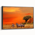 Black and white wall art depicting a Tanzanian landscape on framed canvas, suitable for bedroom decor.