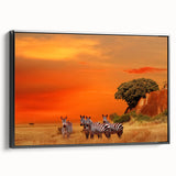 Black and white wall art depicting a Tanzanian landscape on framed canvas, suitable for bedroom decor.
