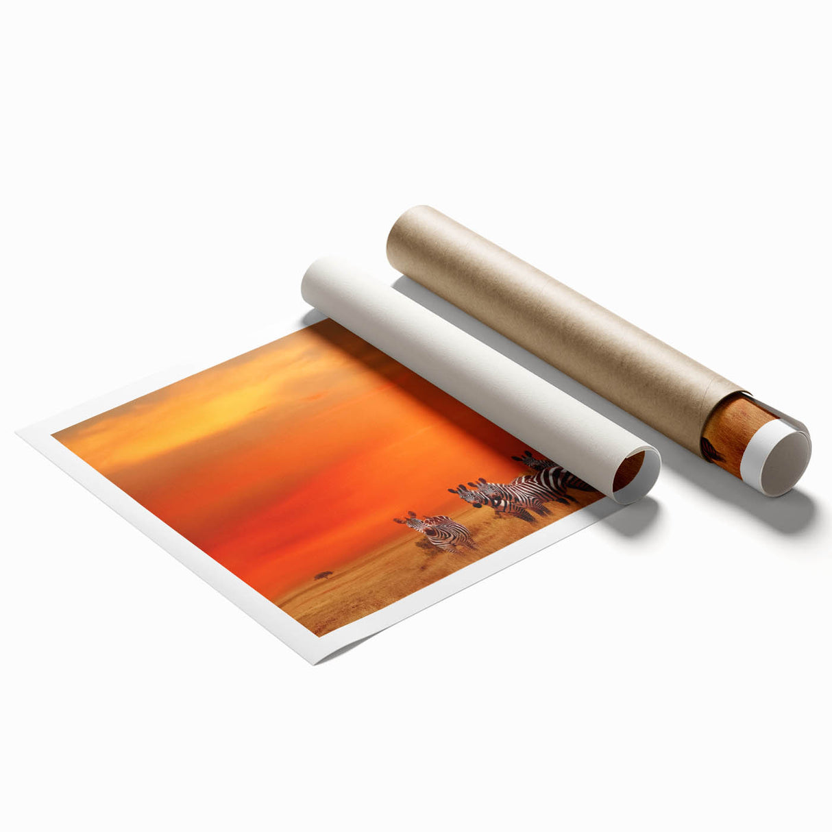 Extra large rolled print depicting a Tanzanian landscape with vibrant floral elements.