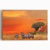 Black and white stretched canvas depicting a serene Tanzanian landscape, ideal for kitchen wall art.