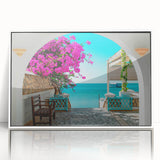 Acrylic print of a Tunisian landscape in art deco style, featuring muted earth tones, ideal for modern art wall decor.