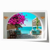 Extra large rolled print depicting a Tunisian landscape with vibrant floral elements, ideal for dining room wall art.