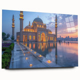 Large abstract wall art of an Asian landscape in muted earth tones on acrylic glass.