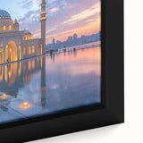 Extra large framed canvas featuring a textured, colorful depiction of an Asian landscape in black.