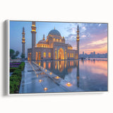 Vintage poster art depicting a scenic Azerbaijani landscape on a framed canvas, with vibrant colors.