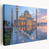 Side view of a stretched canvas featuring an Asian-Azerbaijani scenic landscape in muted earth tones.