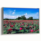 Landscape art painting of a Bangladesh scenery on a framed canvas, featuring vibrant green and blue tones.
