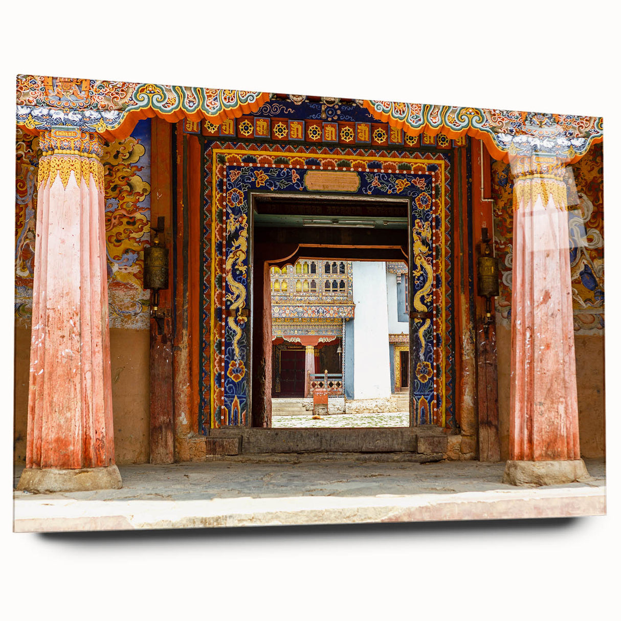 Acrylic print of large abstract wall art featuring vibrant Bhutanese landscape, ideal for bedroom or dining room decor.