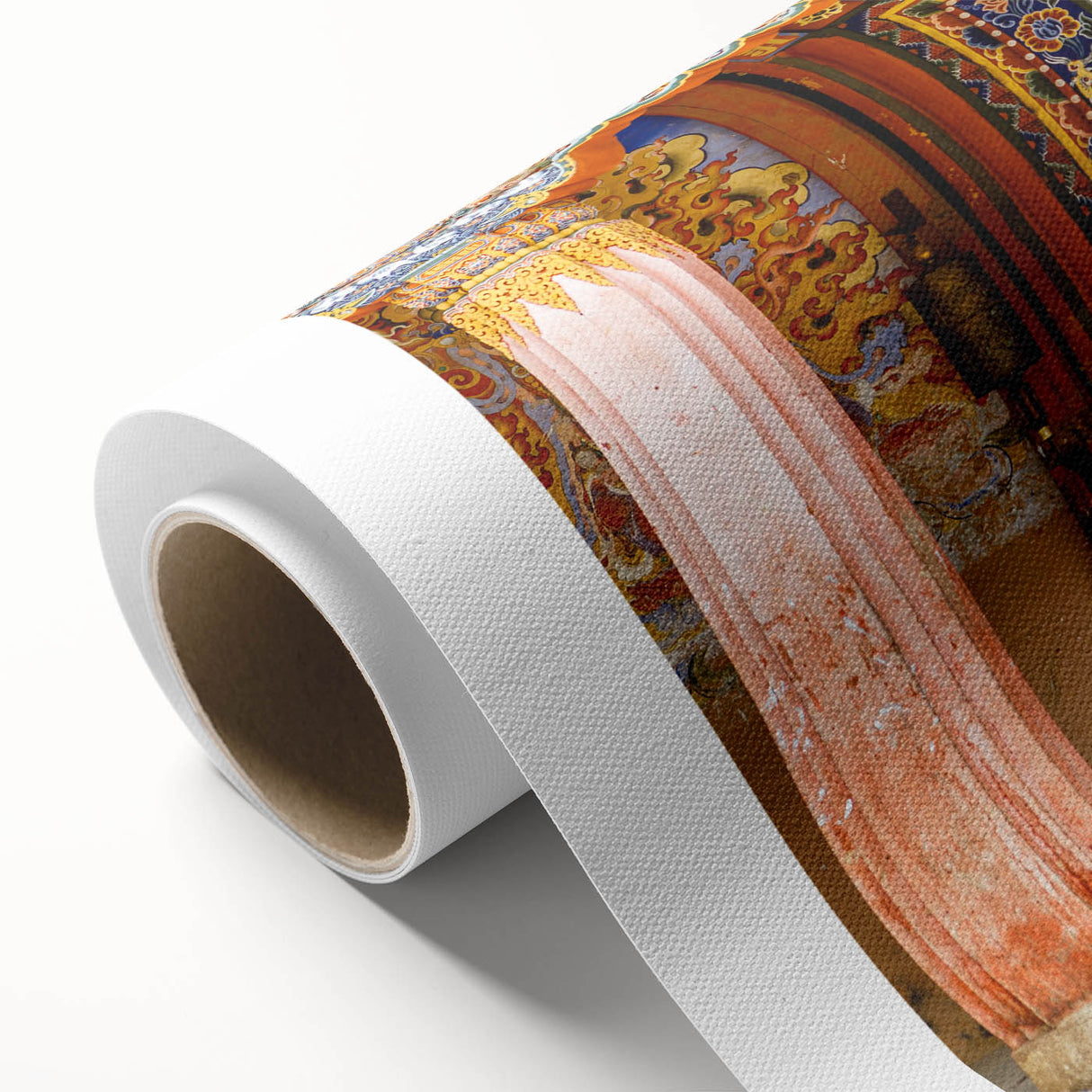 Art Deco poster of Bhutan scenery in muted earth tones on rolled canvas, ideal for nursery wall art.