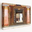 Large canvas print depicting a serene Bhutanese landscape in soft green and blue tones, suitable for kitchen wall art.