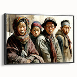 Black and white wall art depicting a Tibetan landscape on framed canvas, suitable for bedroom decor.