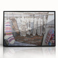 Large abstract wall art featuring a mid-century modernist style in muted earth tones, framed in black acrylic.