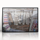 Large abstract wall art featuring a mid-century modernist style in muted earth tones, framed in black acrylic.