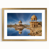Extra large abstract art print featuring textured scenery of India in gold tones, framed, ideal for living room decor.