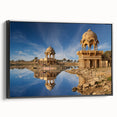 Black and white framed canvas of a vintage Indian landscape, ideal for bedroom wall decor.