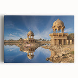 Black and white large art print of an Indian landscape on stretched canvas, ideal for kitchen wall art.