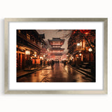 Textured art of a Kyoto scenery in muted earth tones on a framed silver mat, ideal for bedroom decor.
