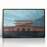 Large abstract wall art depicting a serene Korean landscape in muted earth tones on a framed acrylic.