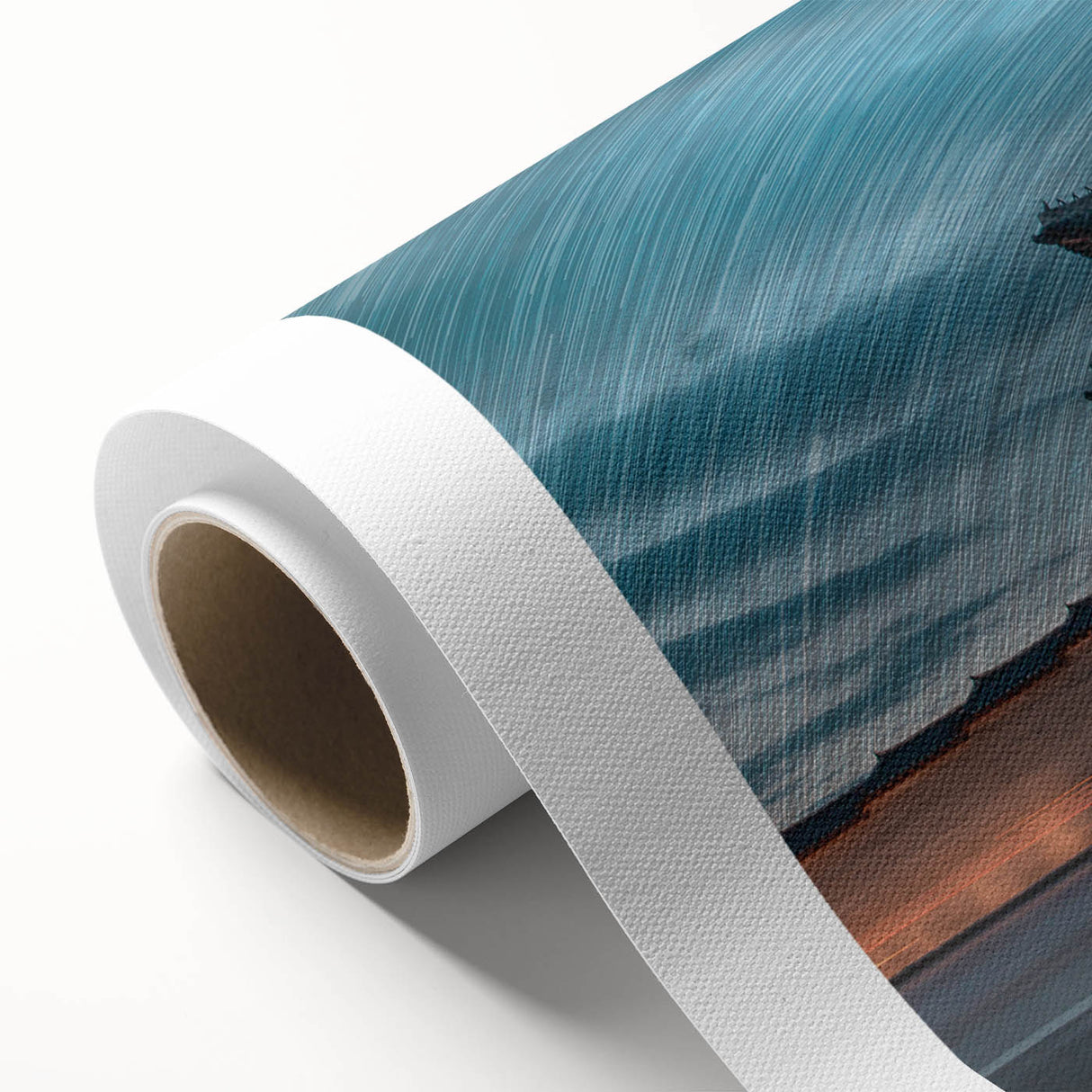 Art Deco poster of a Korean landscape on rolled canvas, with muted earth tones, ideal for nursery wall art.