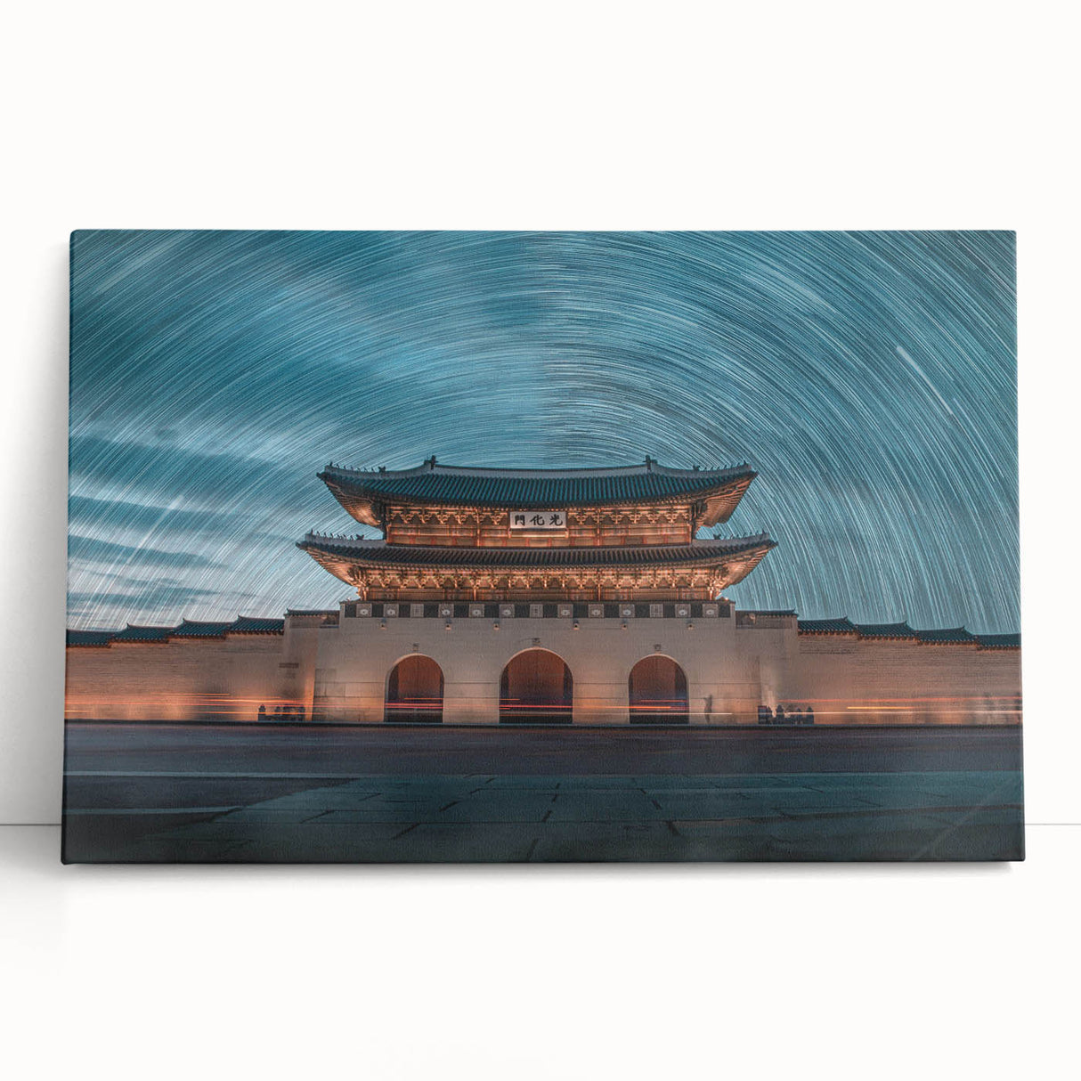 Black and white stretched canvas of a serene Korean landscape, ideal for kitchen wall art or bedroom ambiance.