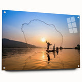 Large abstract wall art depicting a Laos scenery in muted earth tones on acrylic glass, ideal for dining room decor.