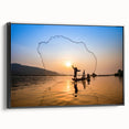 Black and white framed canvas depicting a vintage Laos landscape, ideal for bedroom wall decor.