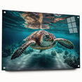 Large abstract wall art featuring a serene Malaysian landscape in muted green and blue tones, acrylic glass.