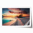 Extra large rolled print of a serene Maldivian landscape with lush greenery and blue waters, ideal for dining room wall art.