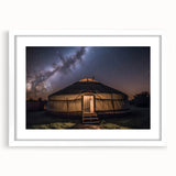 Abstract art print of a Mongolian landscape in muted earth tones on a white framed mat.